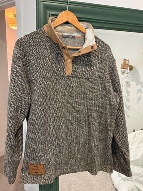 Southern Marsh Striped Knit Pullover Sweater with Collar - Brown/Beige size smal